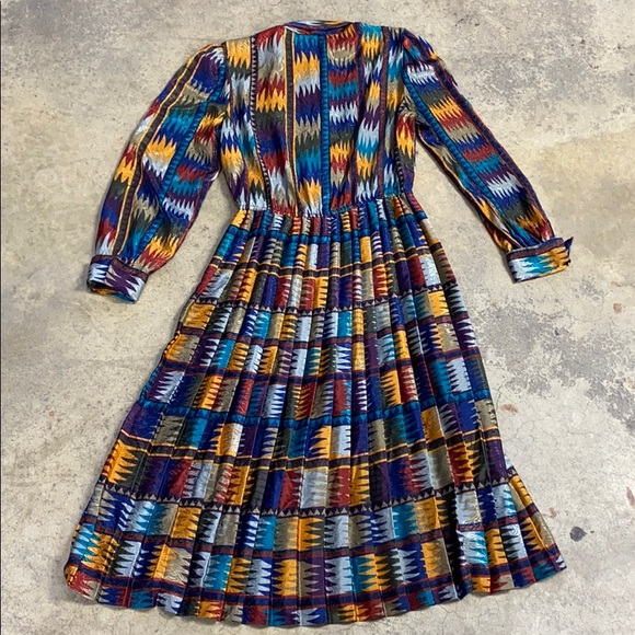 Vintage Fall Jewel Tone Zig Zag Shirtwaist Dress Hot Secretary - Picture 4 of 8